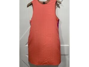 Naven Sleeveless Coral Shift Dress with Chic Purple Stripes & Black Back Zipper